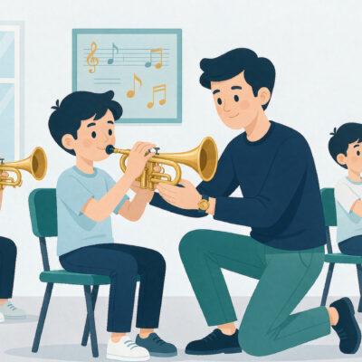 老师手把手教学生坐姿与持号